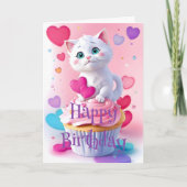 カップケーキのなでなで: かわいい子猫の誕生日 カード (正面)