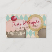 カップケーキのクッキーのレトロのアーガイル柄のなパン屋の名刺 名刺 (正面)