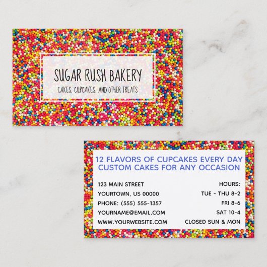 カップケーキのケーキのベーカリーの砂糖を振りかけます 名刺 (正面/裏面)