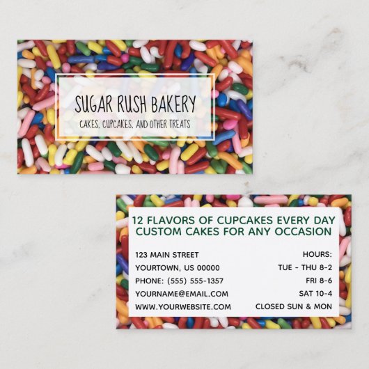 カップケーキのケーキのベーカリーの砂糖を振りかけます 名刺 (正面/裏面)