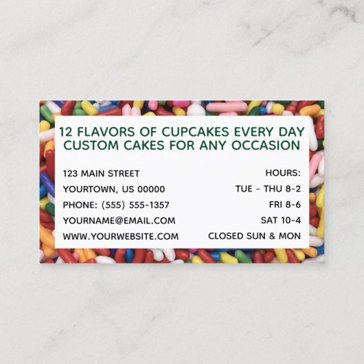 カップケーキのケーキのベーカリーの砂糖を振りかけます 名刺 (裏面)