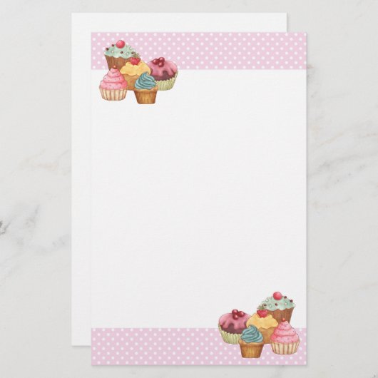 カップケーキのケーキのペストリーの文房具 便箋 (正面/裏面)