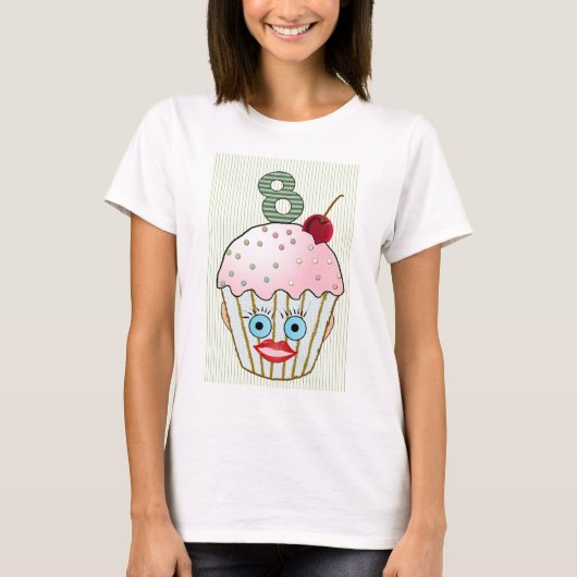カップケーキのケーキの誕生日パターン顔の目かわいい8 Tシャツ (正面)
