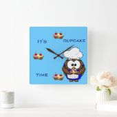 カップケーキのシェフのフクロウ スクエア壁時計 (ホーム)