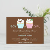 カップケーキのジェンダーがベビーシャワーを明かす 招待状 (スタンド正面)