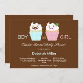 カップケーキのジェンダーがベビーシャワーを明かす 招待状 (正面/裏面)