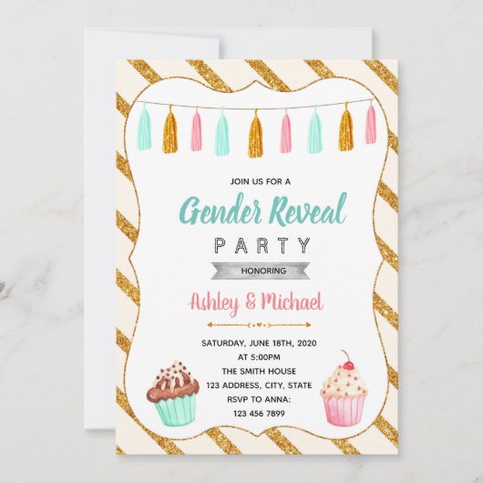 カップケーキのジェンダーリビールパーティの招待状 招待状 (正面)