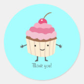 カップケーキのステッカーのかわいく幸せなカップケーキは好意感謝していしています ラウンドシール (正面)