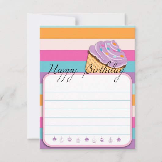 カップケーキのハッピーバースデーの平らなカード カード (正面)