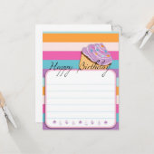 カップケーキのハッピーバースデーの平らなカード カード (正面/裏面インサイチュ)