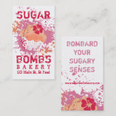 カップケーキのパン屋インクしみのグランジな（ばちゃばちゃ）跳ねるのピンク 名刺 (正面/裏面)