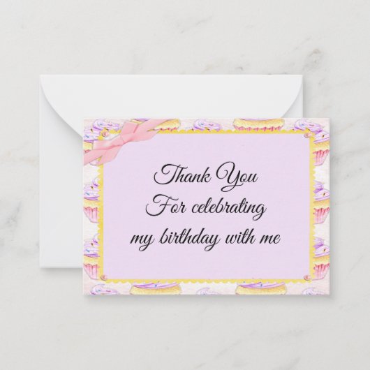 カップケーキのピンクリボンサンキューカード ノートカード (正面)