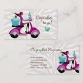 カップケーキのベーカリーのかわいいスクーターの女の子のシマウマのモダン 名刺 (正面/裏面)