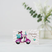 カップケーキのベーカリーのかわいいスクーターの女の子のシマウマのモダン 名刺 (スタンド正面)