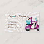 カップケーキのベーカリーのかわいいスクーターの女の子のシマウマのモダン 名刺 (裏面)