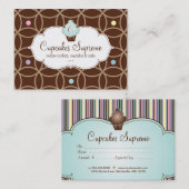 カップケーキのベーカリーのギフト券のストライプの白い青 割引カード (正面/裏面)