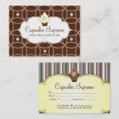 カップケーキのベーカリーのギフト券のストライプの黄色 割引カード (正面/裏面)