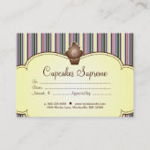 カップケーキのベーカリーのギフト券のストライプの黄色 割引カード (裏面)