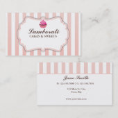 カップケーキのベーカリーのピンクのストライプのかわいくエレガントなモダン 名刺 (正面/裏面)