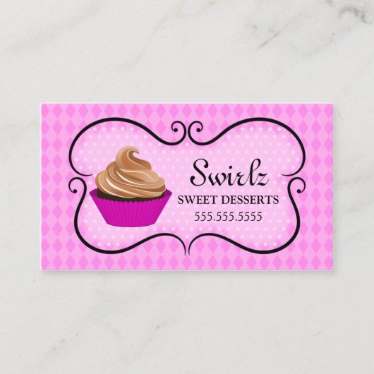 カップケーキのベーカリーのピンク 名刺 (正面)