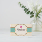 カップケーキのベーカリーのベージュエレガントなレトロのモダンは縞で飾ります 名刺 (スタンド正面)