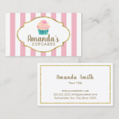 カップケーキのベーカリーのペーストリー作りの職人の甘いピンクのストライプ 名刺 (正面/裏面)