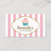 カップケーキのベーカリーのペーストリー作りの職人の甘いピンクのストライプ 名刺 (正面)