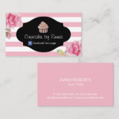 カップケーキのベーカリーのモダンなピンクのストライプの菓子の花柄 名刺 (正面/裏面)