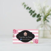 カップケーキのベーカリーのモダンなピンクのストライプの菓子の花柄 名刺 (スタンド正面)