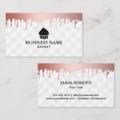 カップケーキのベーカリーのモダンのばら色の金ゴールドの滴りのエレガントなシェフ 名刺 (正面/裏面)