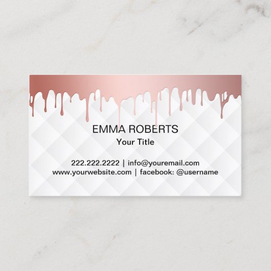 カップケーキのベーカリーのモダンのばら色の金ゴールドの滴りのエレガントなシェフ 名刺 (裏面)