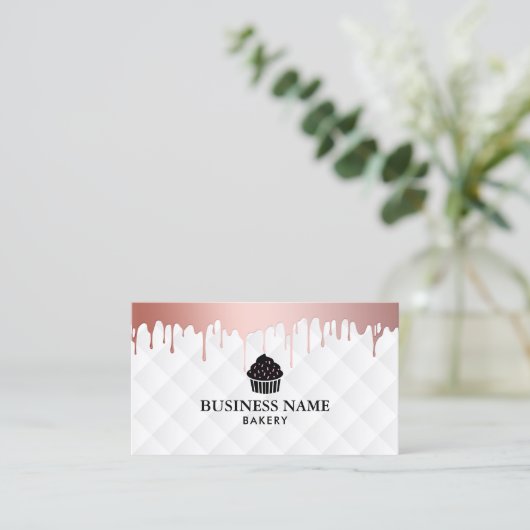 カップケーキのベーカリーのモダンのばら色の金ゴールドの滴りのエレガントなシェフ 名刺 (スタンド正面)