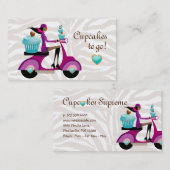 カップケーキのベーカリーの名刺のスクーターの女の子のオウムのシマウマ 名刺 (正面/裏面)