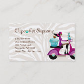 カップケーキのベーカリーの名刺のスクーターの女の子のオウムのシマウマ 名刺 (裏面)