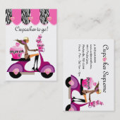 カップケーキのベーカリーの名刺のスクーターの女の子のシマウマ 名刺 (正面/裏面)