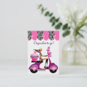 カップケーキのベーカリーの名刺のスクーターの女の子のシマウマ 名刺 (スタンド正面)
