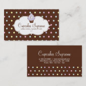 カップケーキのベーカリーの水玉模様チョコレート藤色 名刺 (正面/裏面)