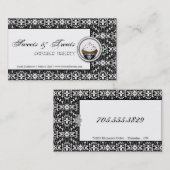 カップケーキのベーカリーの白黒のダマスク織の名刺 名刺 (正面/裏面)