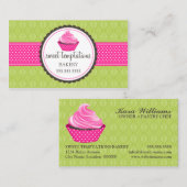 カップケーキのベーカリーの緑のピンク 名刺 (正面/裏面)