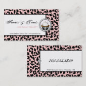 カップケーキのベーカリーの黒のピンクのヒョウの名刺 名刺 (正面/裏面)