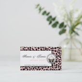 カップケーキのベーカリーの黒のピンクのヒョウの名刺 名刺 (スタンド正面)