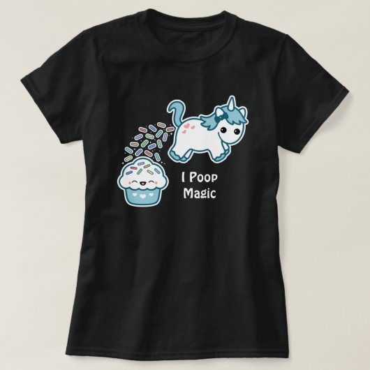 カップケーキのユニコーンPooping Tシャツ (デザイン正面)