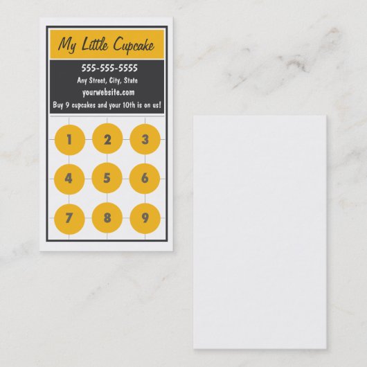 カップケーキのロイヤリティの名刺のパンチカード ロイヤリティカード (正面/裏面)