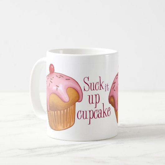 カップケーキの上のそれを吸って下さい コーヒーマグカップ (正面左)