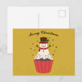 カップケーキの上の幸せな雪だるま クリスマスカード ポストカード (正面/裏面)