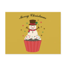 カップケーキの上の幸せな雪だるま クリスマスカード