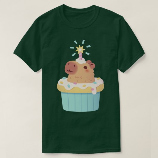 カップケーキの可愛いキャピバラおもしろい Tシャツ (デザイン正面)