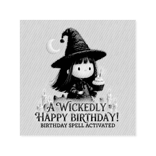 カップケーキの可愛い魔女の誕生日グリーティングデザイン セルフインキングスタンプ (デザイン)