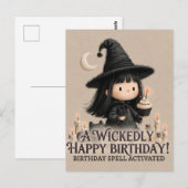 カップケーキの可愛い魔女の誕生日グリーティングデザイン ポストカード (正面/裏面)