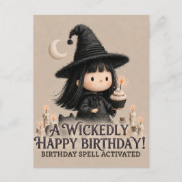 カップケーキの可愛い魔女の誕生日グリーティングデザイン ポストカード
